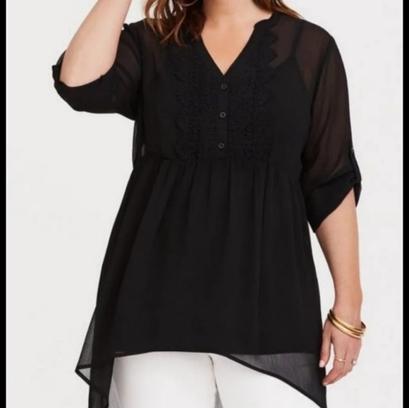 torrid Tops - Torrid Lexie Black Chiffon & Lace BabyDoll Tunic